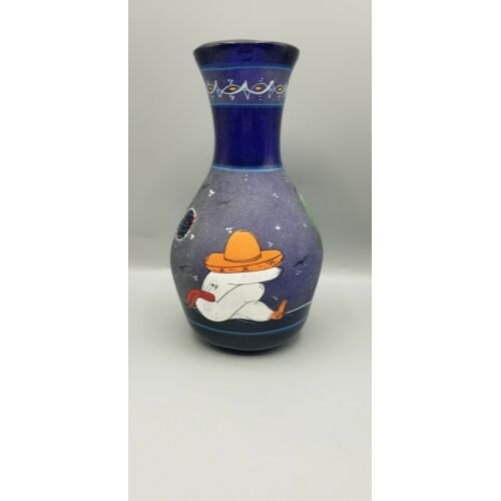 Hand Painted Mexican Desert Theme VASE Man Cactus Pontil Mark siesta